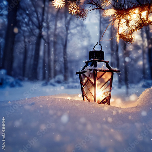 christmas lantern in the snow © Alex
