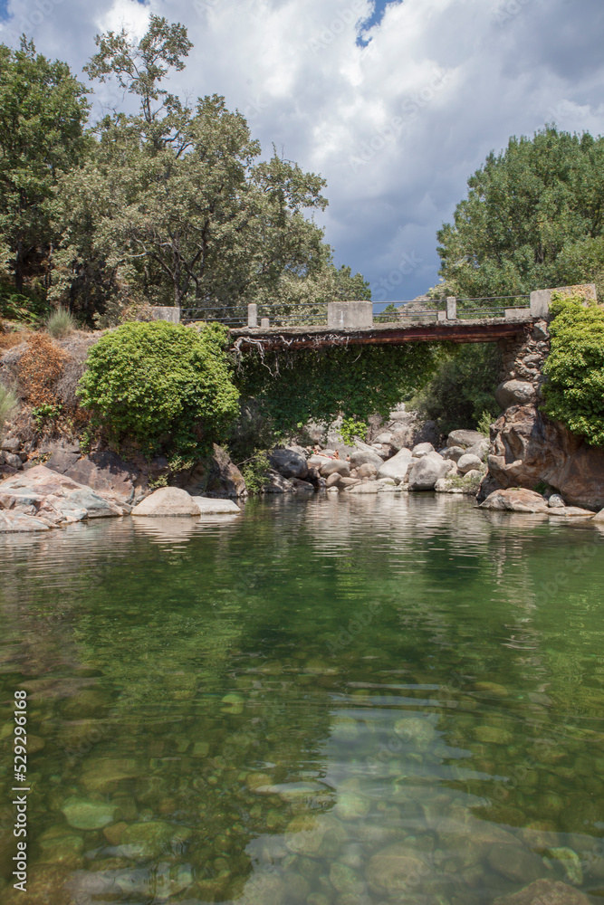 La Maquina Natural swimming pool. Crystal-clear waters spot in the heart of La Vera County,  Caceres, Extremadura, Spain