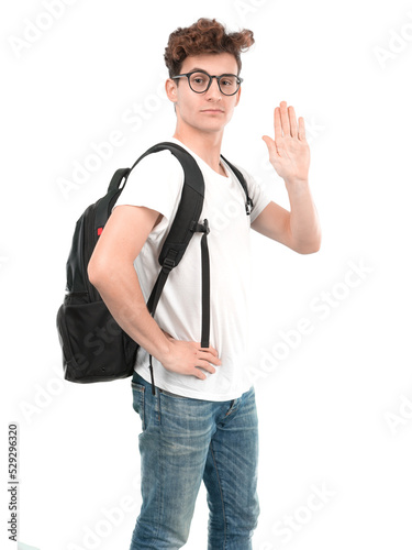 Serious young student with a gesture of stop © agongallud