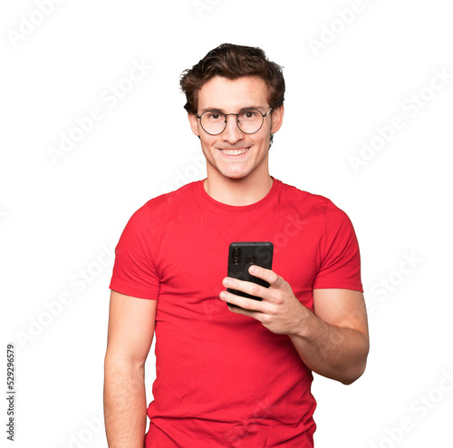 Happy young man using his mobile phone © agongallud