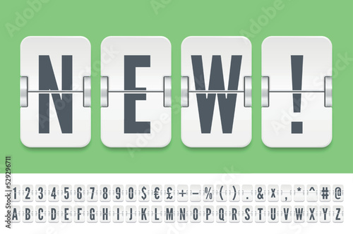 White airport mechanical scoreboard alphabet with numbers to display departure or arrival information on bright background. Terminal flip board font for advertise messages vector illustration.