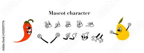 Vintage cartoon hands in gloves and feet in shoes. Cute vector animation character body parts. Comics arm gestures and walking leg poses set. Different foot movements and positions