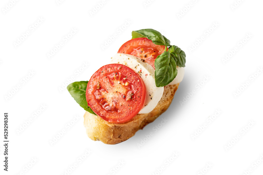 Delicious bruschetta with tomato, mozzarella and basil Delicious bruschetta with tomato, mozzarella and basil