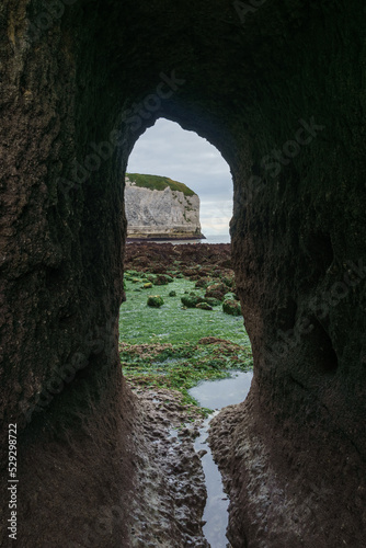 tunnel as connection to the beach Plage d'Antifer on a cloudy summer day, Etretat, Normandy, France