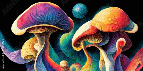 mushrooms, colorful, psychedelic. Digital, Illustration, Painting, Artwork, Scenery, Backgrounds