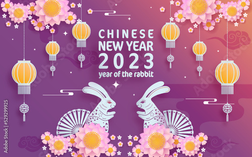 Happy chinese new year 2023 year of the rabbit zodiac with on color Background.
