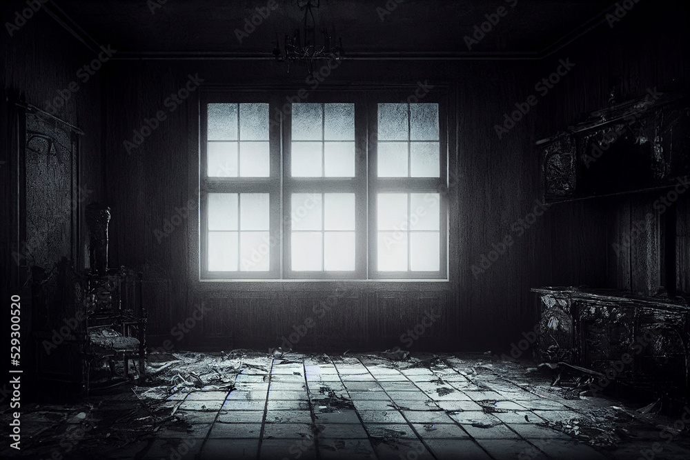 Creepy room, Haunted house, abandoned mansion Stock Illustration