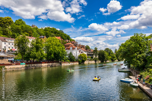 Picturesque town of Tuebingen with colourful half-timbered houses, crossed by the river Neckar. Houses at river Neckar and Hoelderlin tower, Tuebingen, Baden-Wuerttemberg, Germany. Tubingen, Germany. © daliu