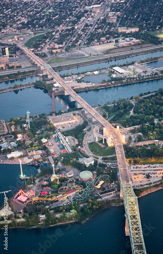 Aerial view of city during sunset photo