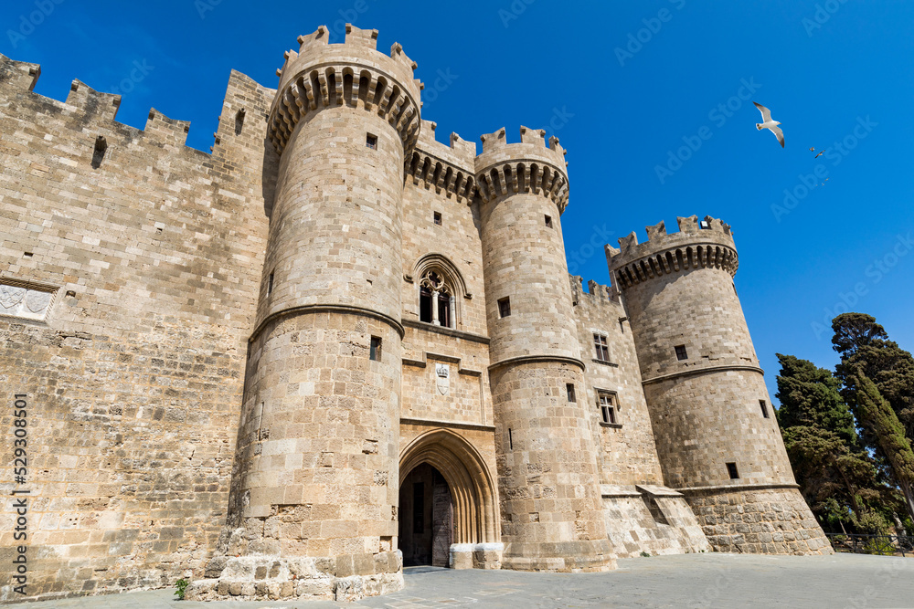 The Palace of the Grand Master of the Knights of Rhodes, Greece. Famous Knights Grand Master Palace (also known as Castello) in the Medieval town of Rhodes, Greece.