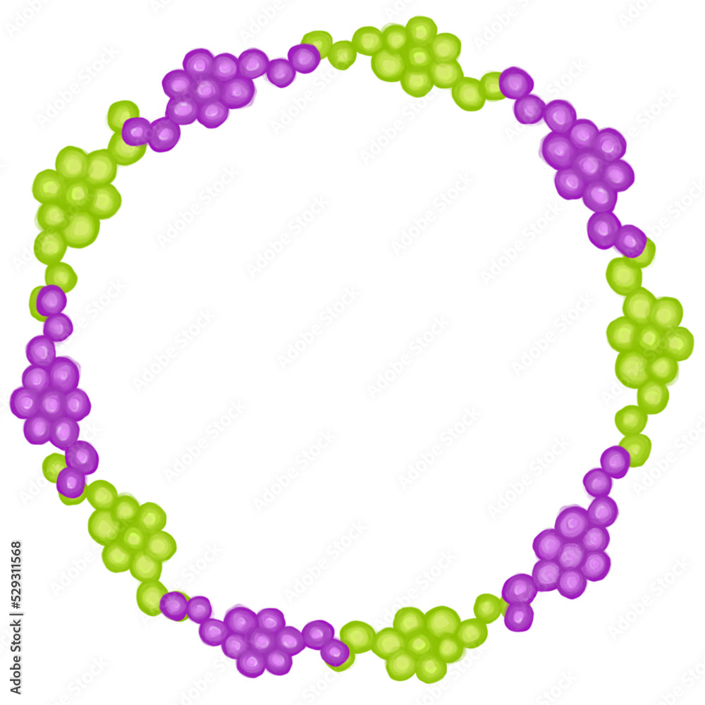 Pastel pencil softened purple green grape circle wreath frame fruit ...