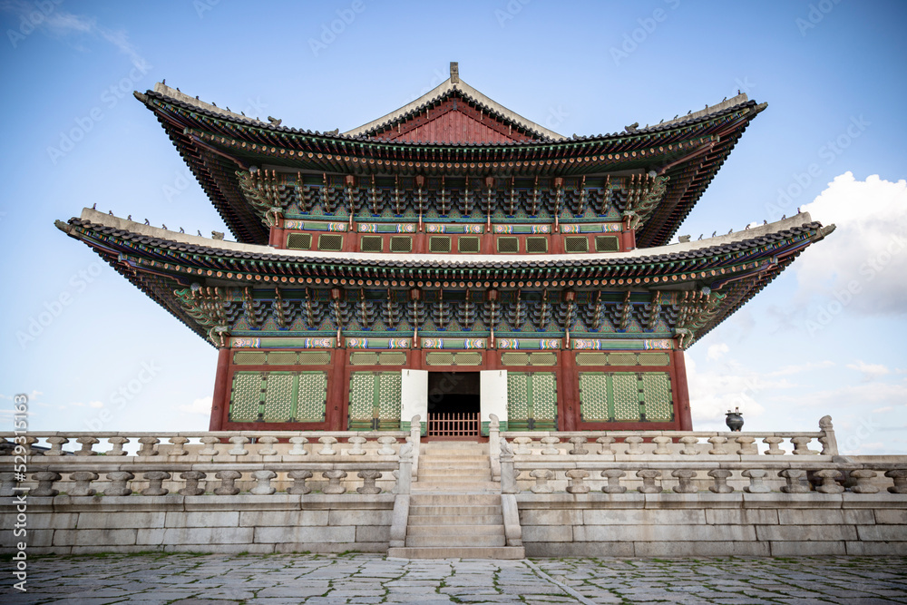 Low angle view of Gyeongbokgung against sky Low angle view of Gyeongbokgung against sky