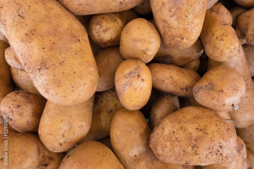 High angle view of potatoes for sale at market photo