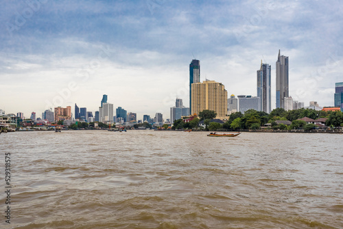 Cityscape in Bangkok taken from a boat, Thailand.