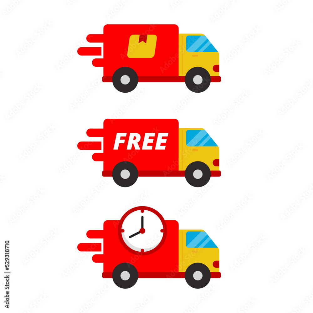 Set of delivery truck icon with flat style isolated on white background