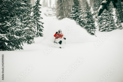 Guy Skiing Powder Snow In Colorado At Wolf Creek Ski Resort photo