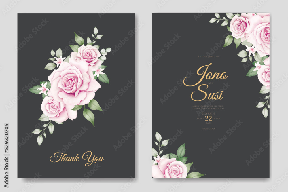 Beautiful Roses watercolor wedding invitation card 