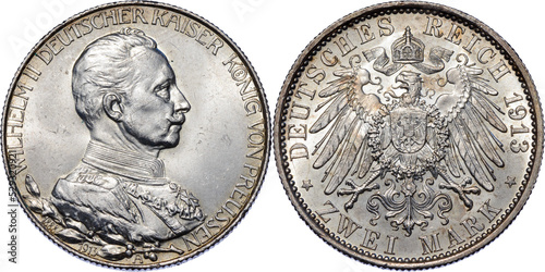 Bild auf Leinwand GERMANY PRUSSIA, Wilhelm II, 2 Mark 1913, 25th Year of Reign, UNC