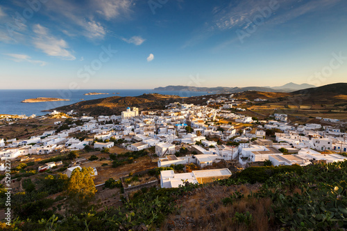 Chora village on Kimolos and Milos island in the distance. photo