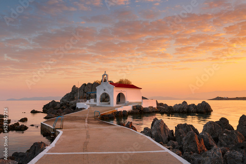 Agios Isidoros church in northern Chios at sunrise.