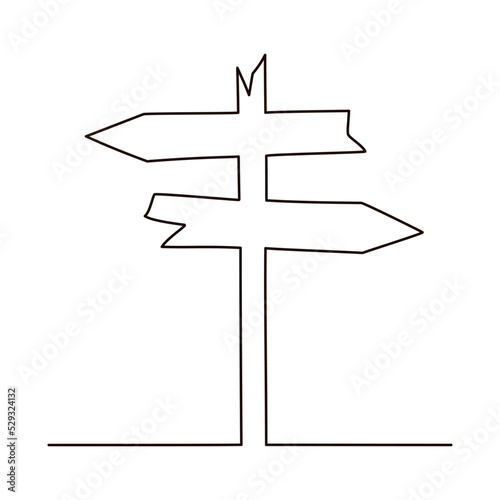 Road Sign Left and Right Arrows Continuous Line Drawing in One Line Vector Illustration Isolated on a white background.