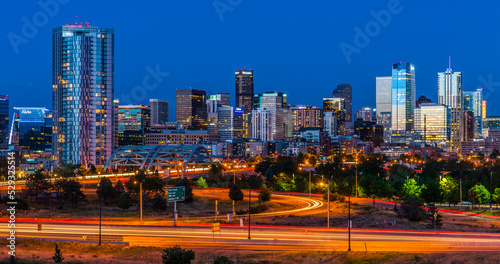 Downtown Denver Colorado skyline at night