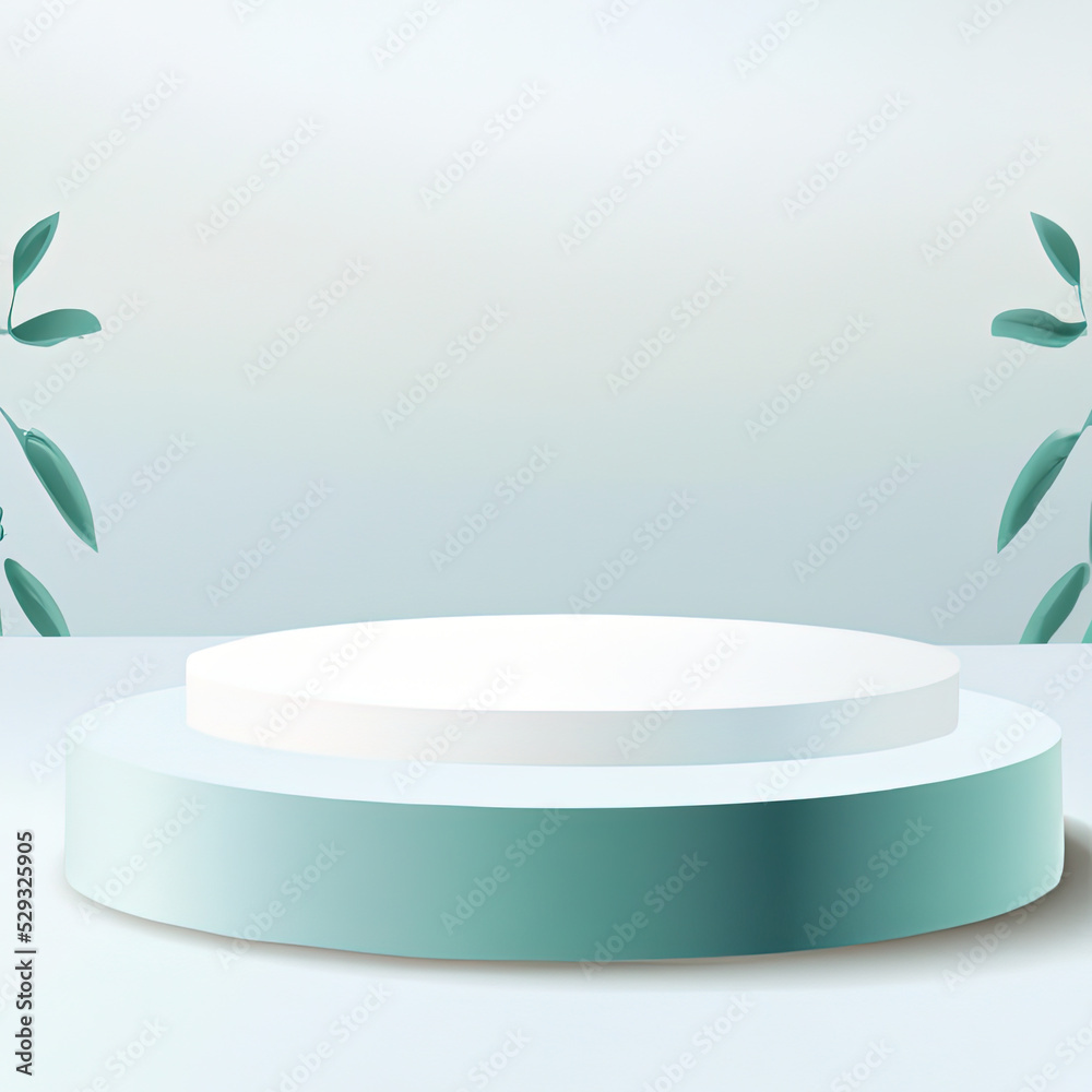 Summer round podium white background of abstract product scene cosmetic display or empty modern beauty stage platform 3d stand and minimal light pedestal natural presentation on blank studio backdrop - obrazy, fototapety, plakaty 