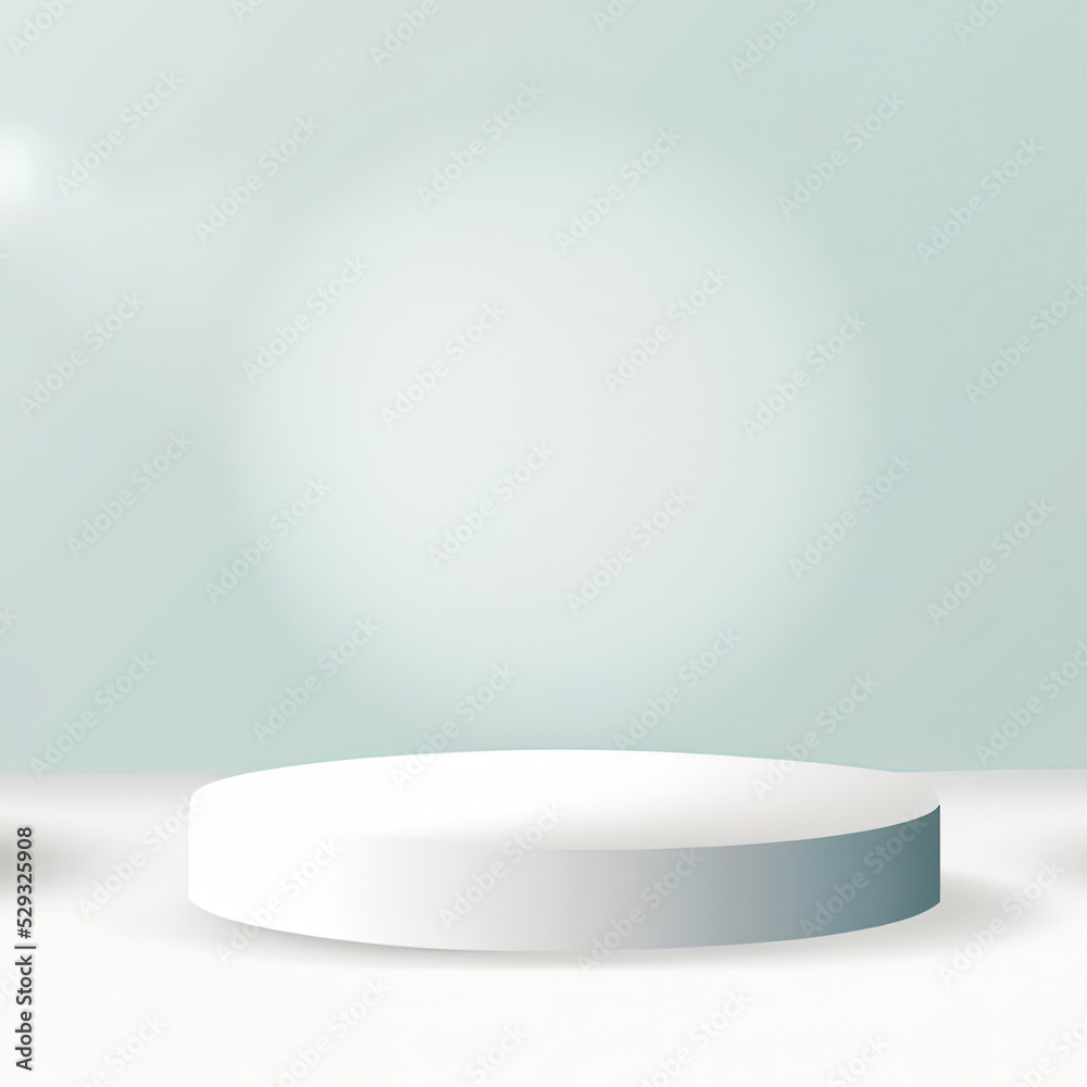 Summer round podium white background of abstract product scene cosmetic display or empty modern beauty stage platform 3d stand and minimal light pedestal natural presentation on blank studio backdrop - obrazy, fototapety, plakaty 