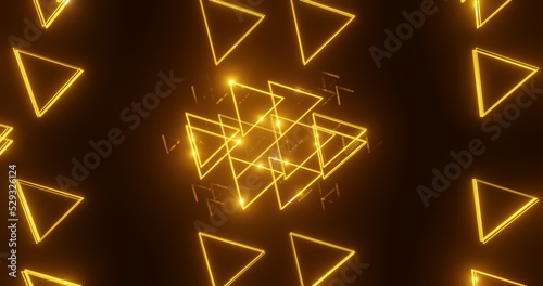 Render with yellow neon triangles, soft focus
