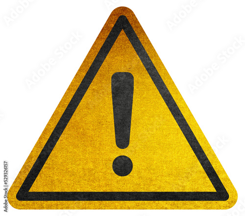 Hazard warning symbol rustic texture with exclamation mark. Hazard warning attention sign with exclamation mark symbol. 