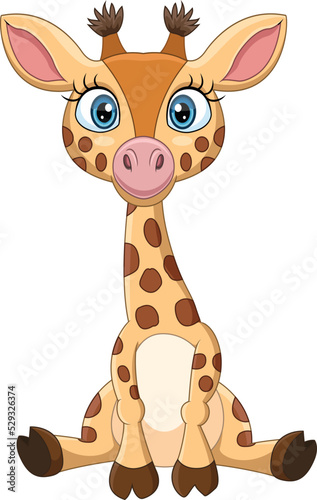 Cartoon funny little giraffe sitting