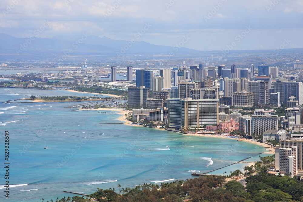 Naklejka premium ダイヤモンドヘッドから見るワイキキビーチ