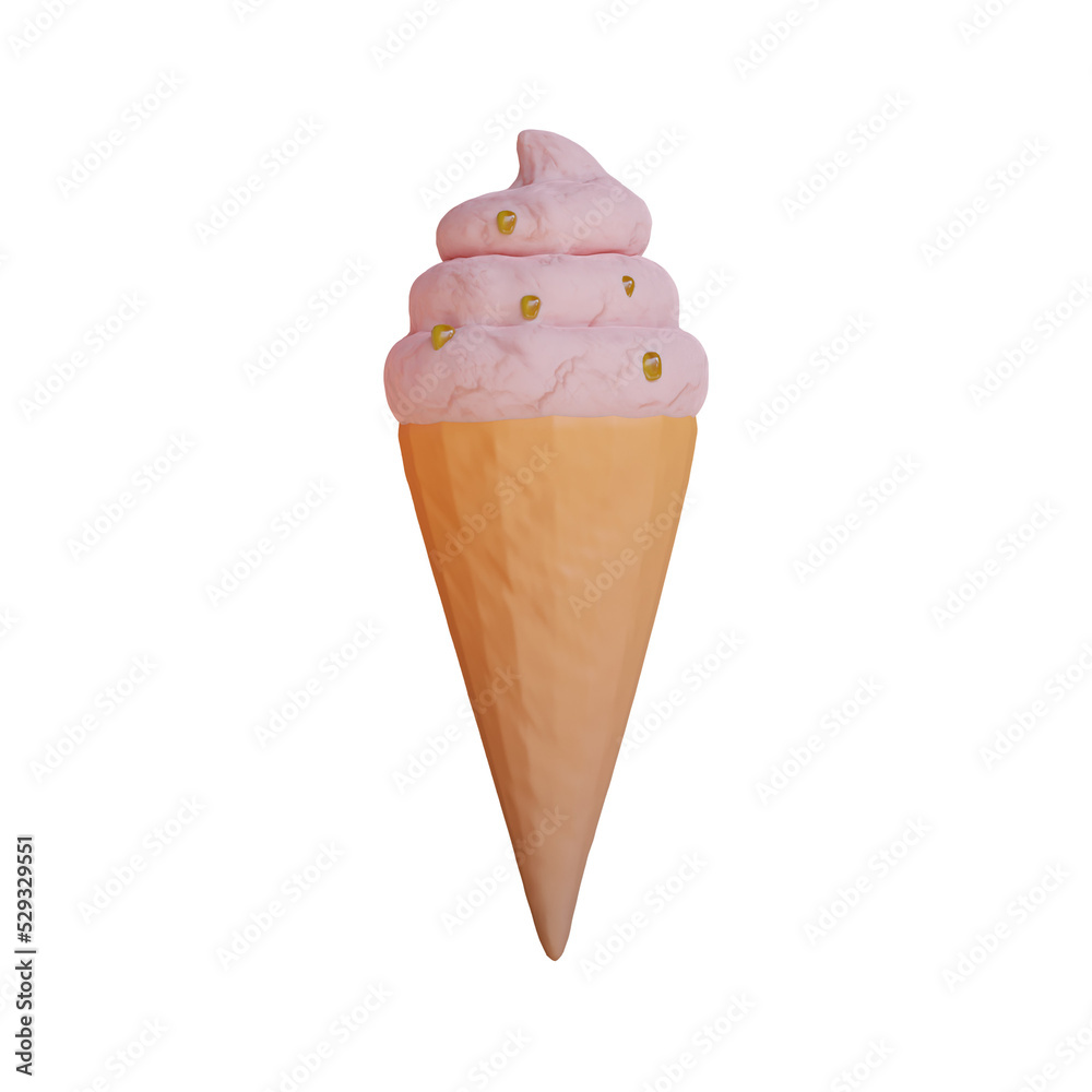 3d render pink ice cream cone icon 3d render pink ice cream cone icon