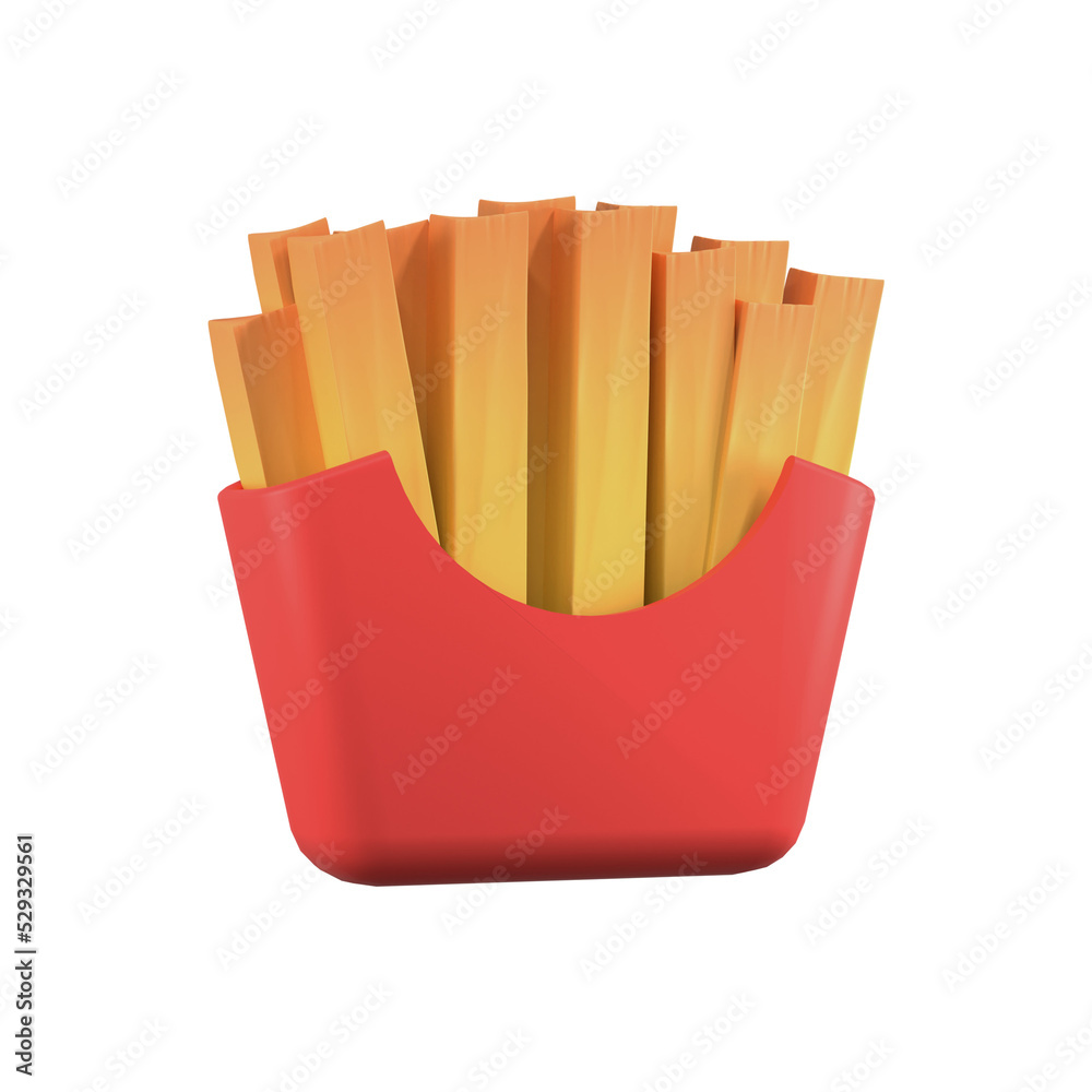 3d render french fries in a red box icon