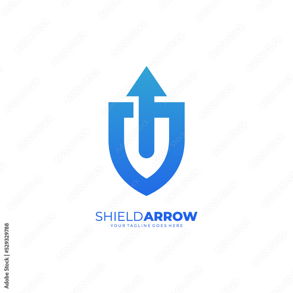 Symbol shield logo with arrow design, simple icon template