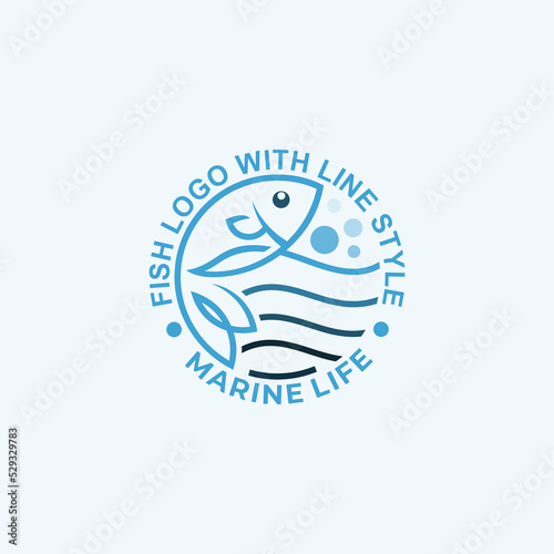 Fish logo with line design template, simple style logos