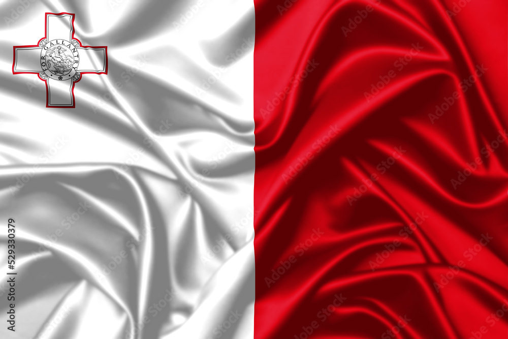 Malta waving flag close up satin texture background