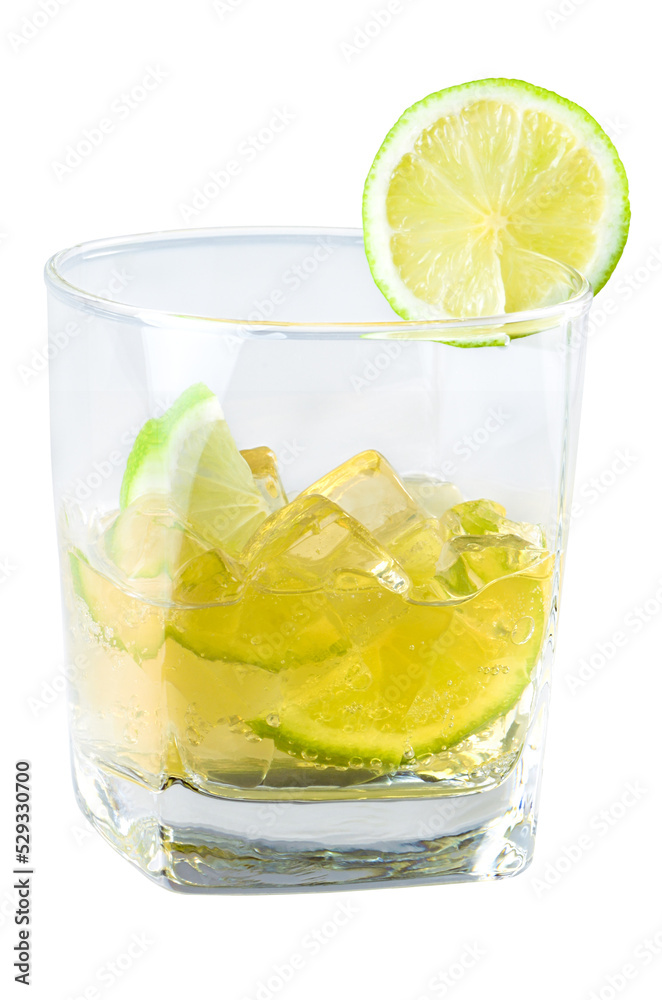 Drink with lime and ice isolated on a white background Drink with lime and ice isolated on a white background