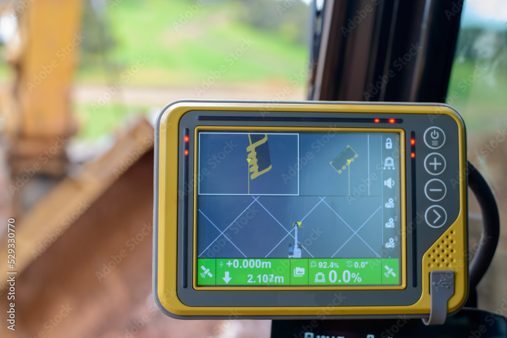 Machine control on an excavator using GPS Stock Photo Adobe Stock
