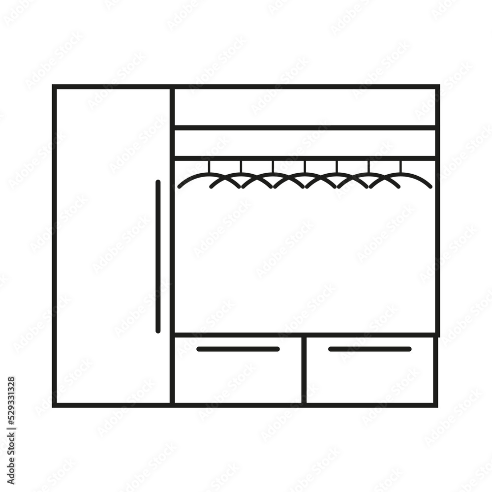 Wardrobe icon. Fashion clothes set. Line art. Concept art. Vector illustration. Stock image. Wardrobe icon. Fashion clothes set. Line art. Concept art. Vector illustration. Stock image.