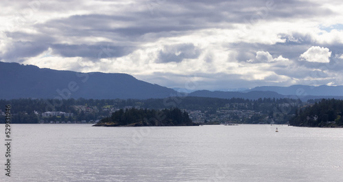 Islands with Trees and Homes on a Cloudy Day. Summer Season. Nanaimo., Vancouver Island, British Columbia, Canada. City Background. © edb3_16