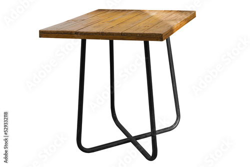 Wooden table steel legs simplistic isolated on white background
