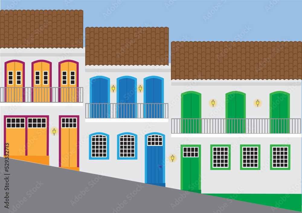 Casas antigas em Ouro Preto, Brasil. Patrimônio histórico colonial. Estilo barroco. - obrazy, fototapety, plakaty 