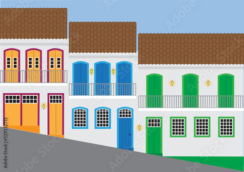 Casas antigas em Ouro Preto, Brasil. Patrimônio histórico colonial. Estilo barroco.