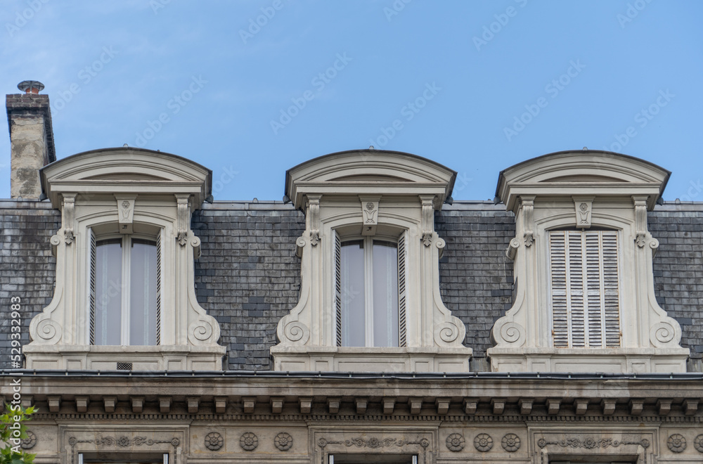 Mansard roof on a typical Parisian apartment building