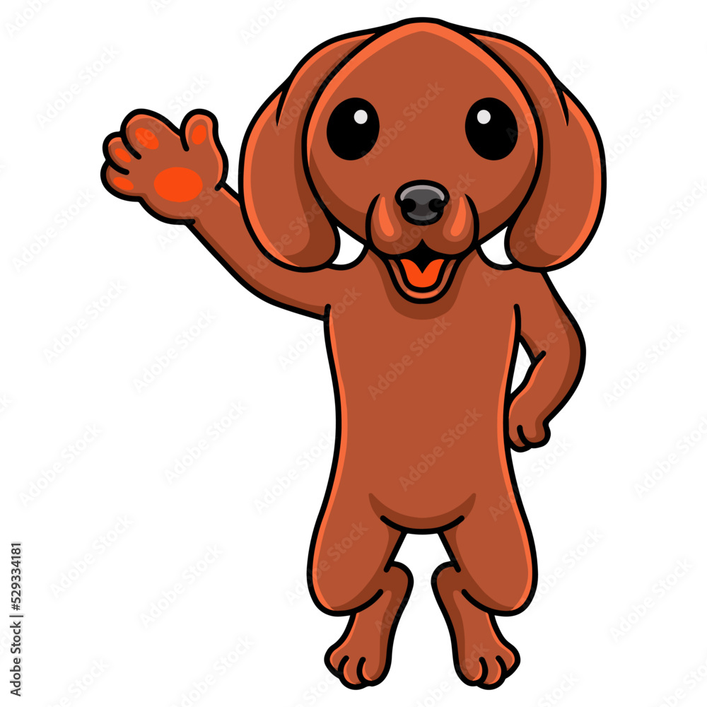 Cute dachshund dog cartoon waving hand