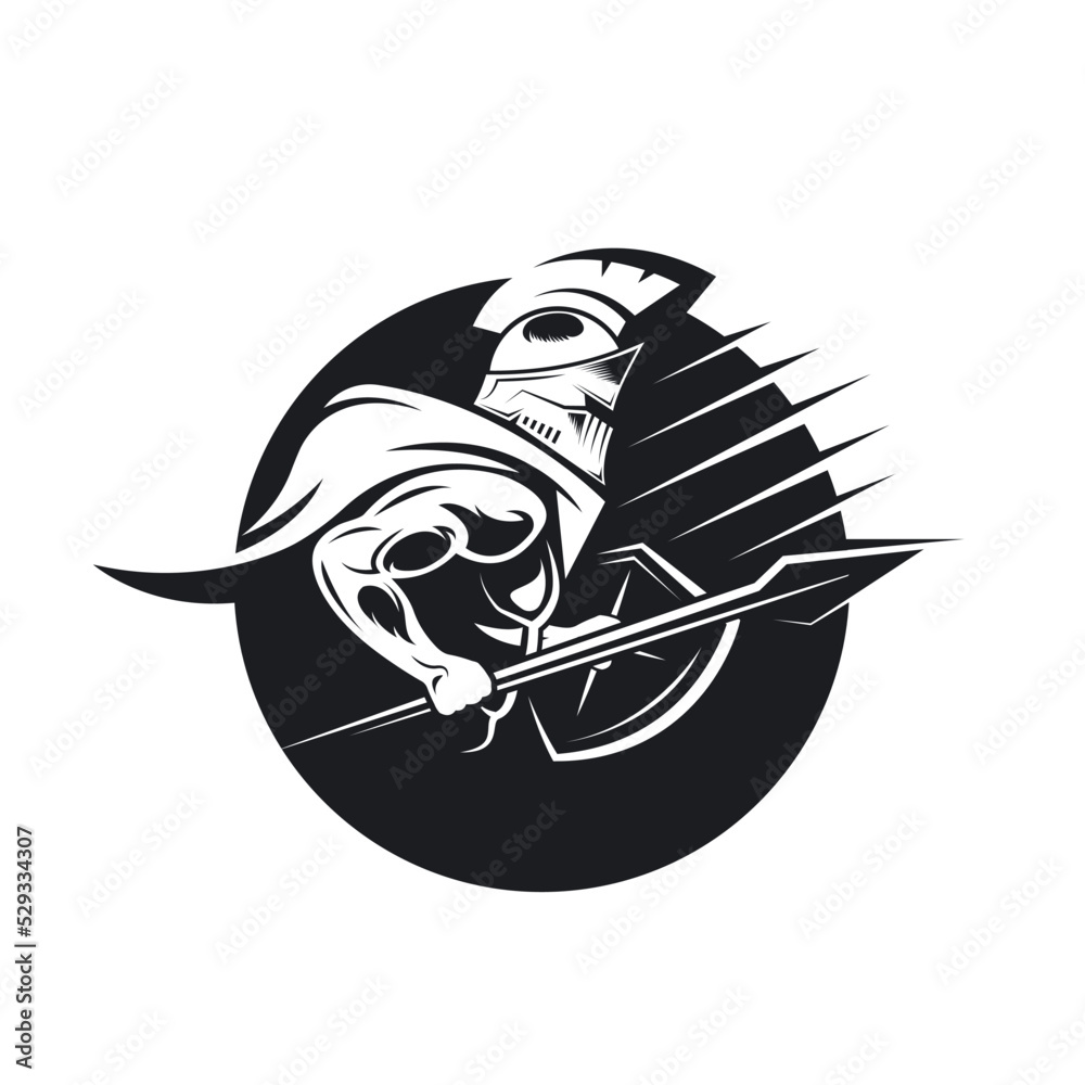 spartan warrior holding spear and shield vector illustration concept ...