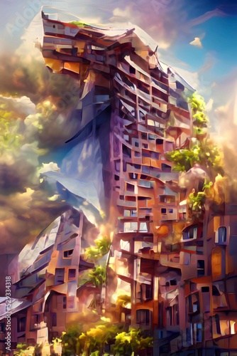 art color of building collapse background Fototapet