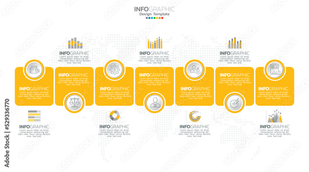 Timeline infographic vector with 7 steps can be used for workflow, layout, diagram, annual report, web design.