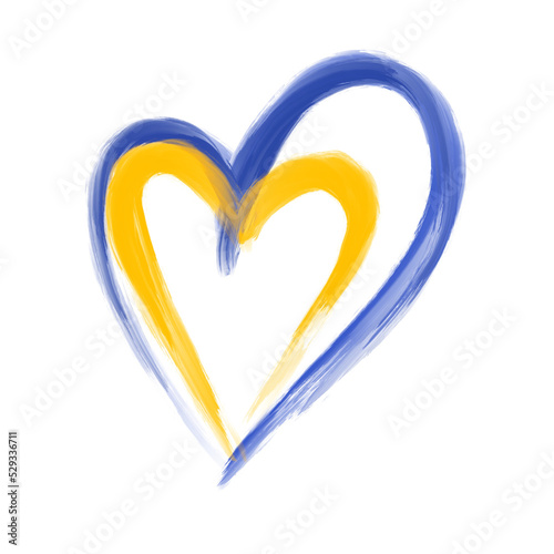 Ukraine Heart, Concept art of Ukrainian flag. Support Ukraine Illustration. Save from Russia, stickers for media.